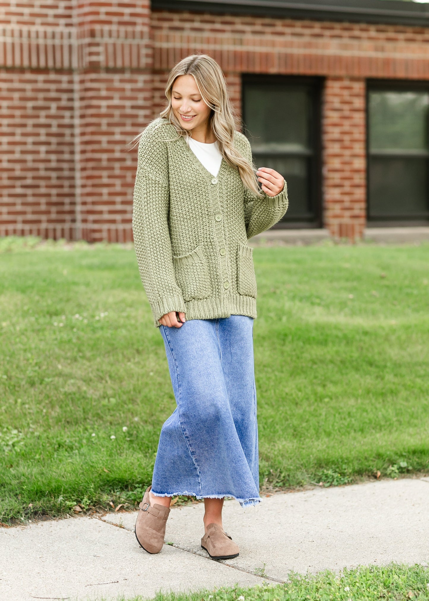 Knit Matcha Green Button Up Cardigan FF Tops