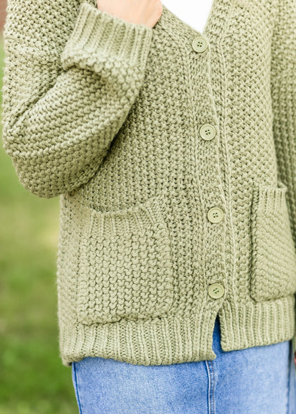 Knit Matcha Green Button Up Cardigan FF Tops