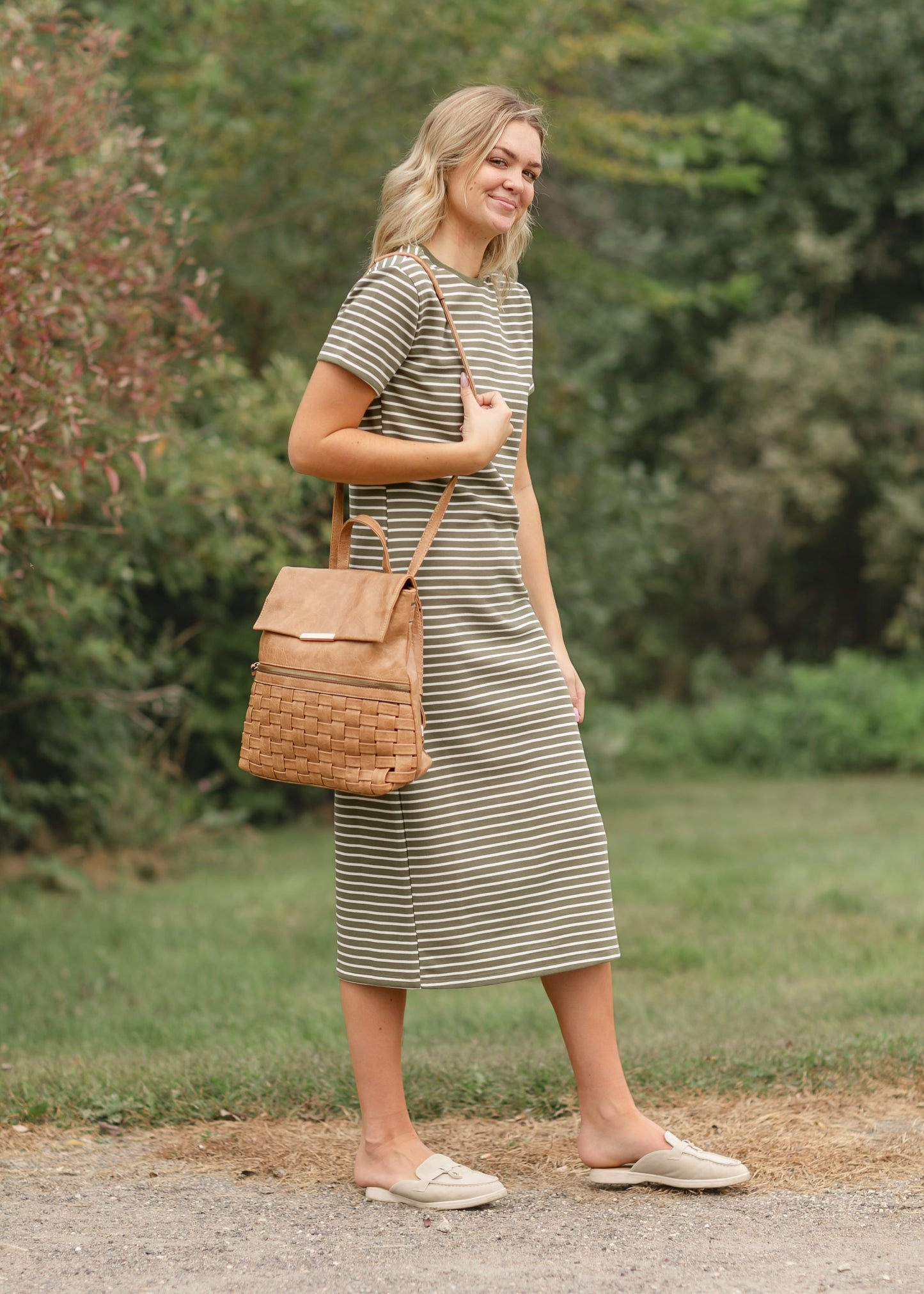 Knit Short Sleeve Striped Maxi Dress FF Dresses