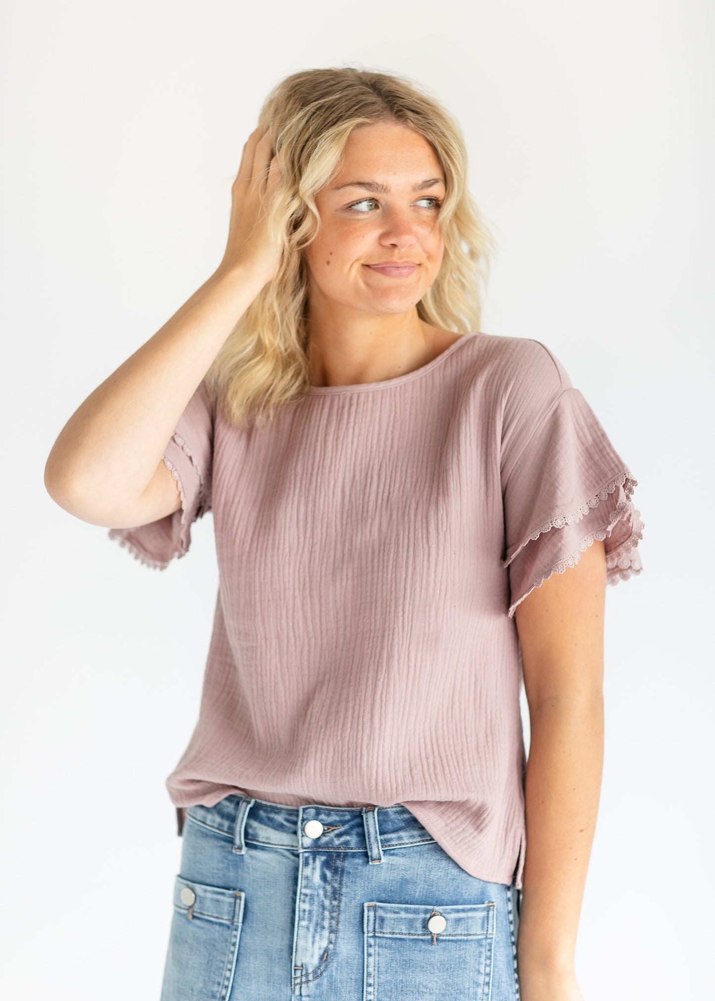 Lace Trim Detail Blouse FF Tops