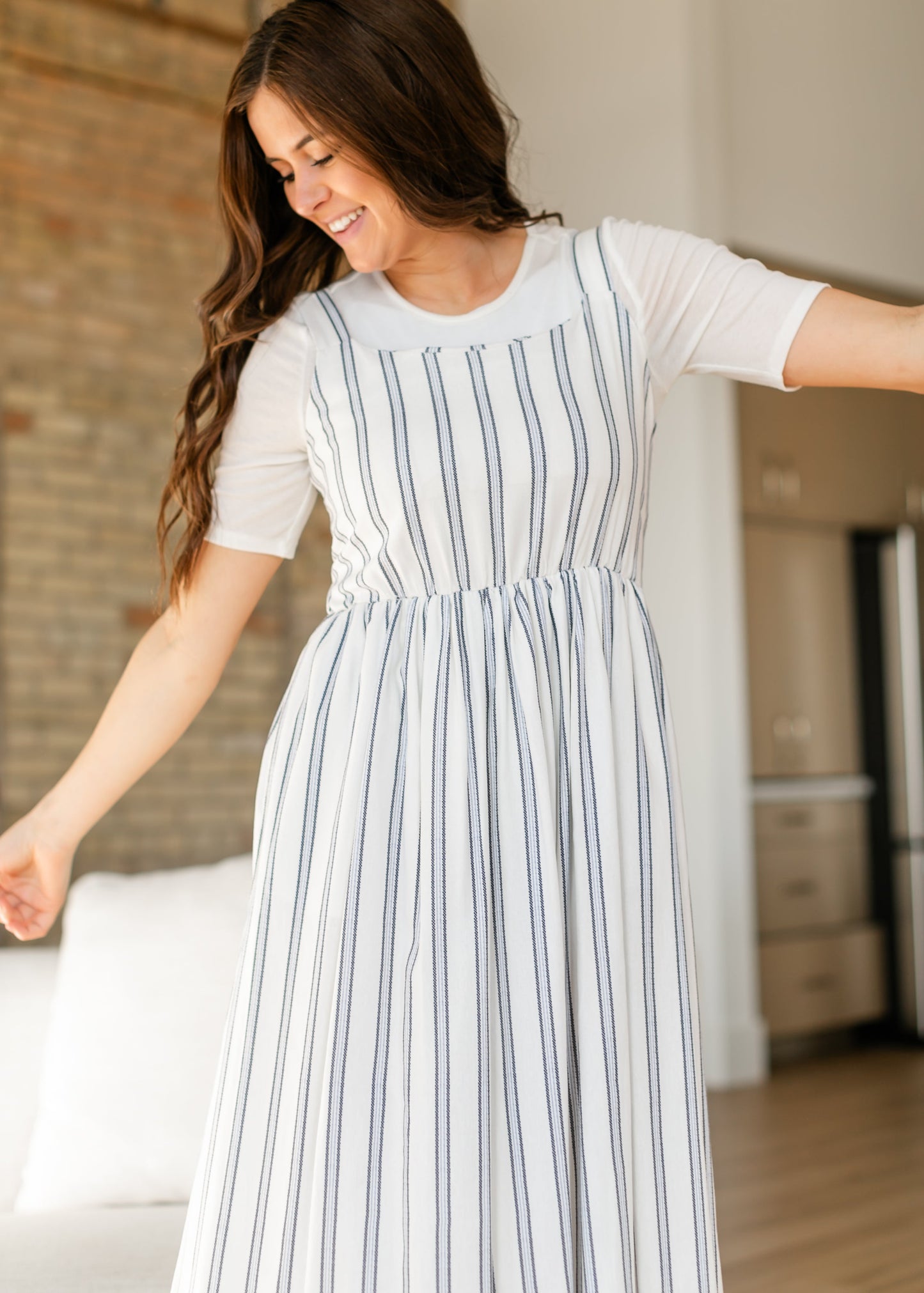 Laken Striped Smocked Back Midi Dress IC Dresses