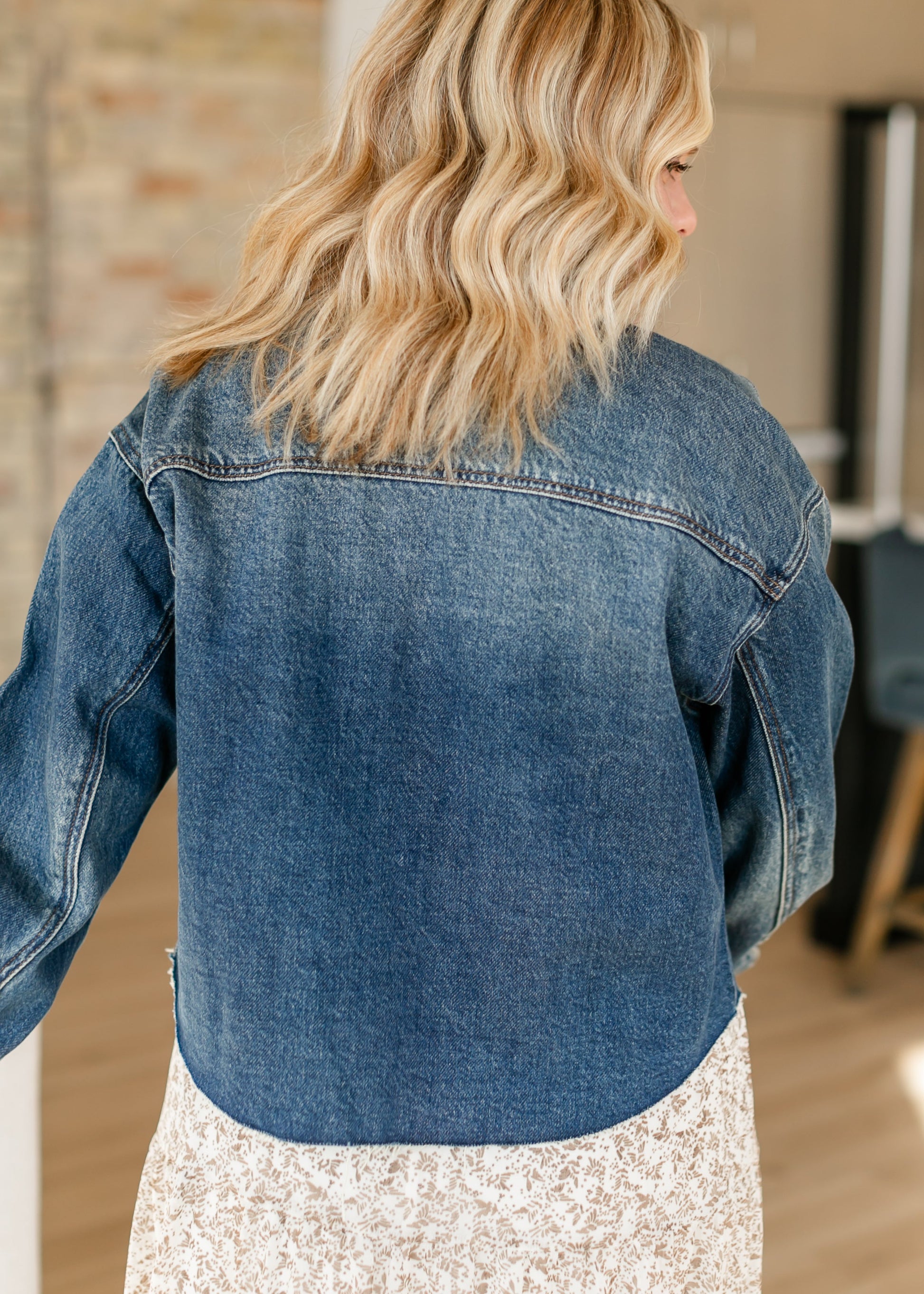 Lana Raw Hem Drop Shoulder Denim Jacket FF Tops