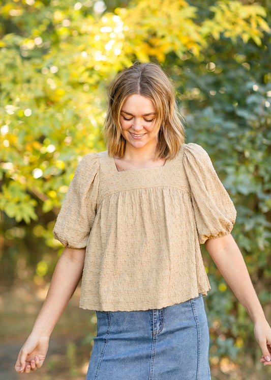 Lina Textured Taupe Peplum Top FF Tops