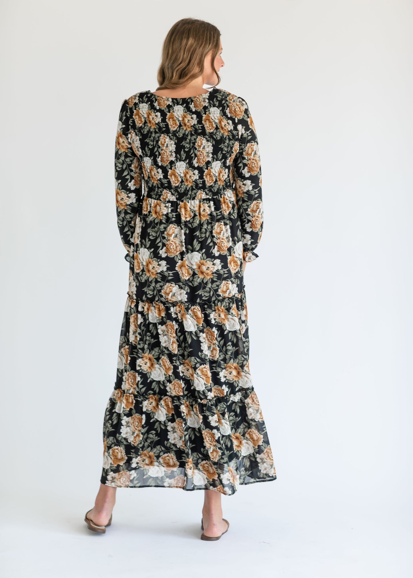 Long Sleeve Black Floral Maxi Dress FF Dresses