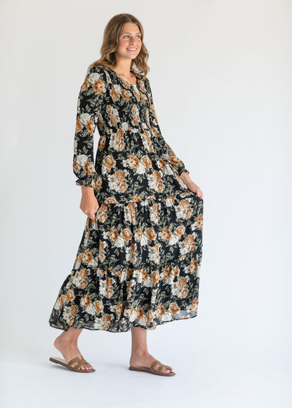 Long Sleeve Black Floral Maxi Dress FF Dresses