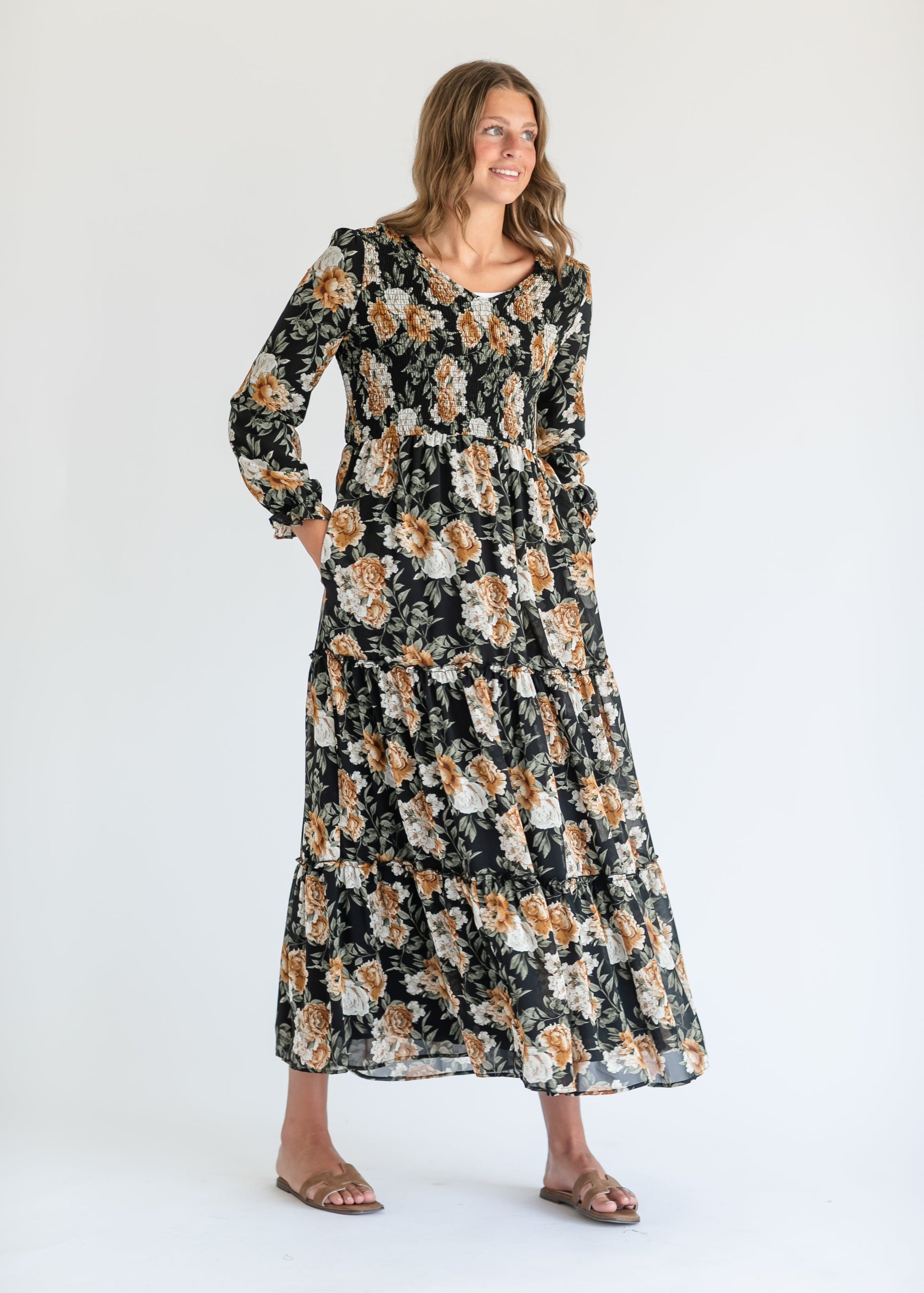 Long Sleeve Black Floral Maxi Dress FF Dresses