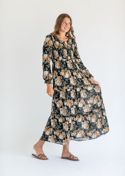 Long Sleeve Black Floral Maxi Dress FF Dresses