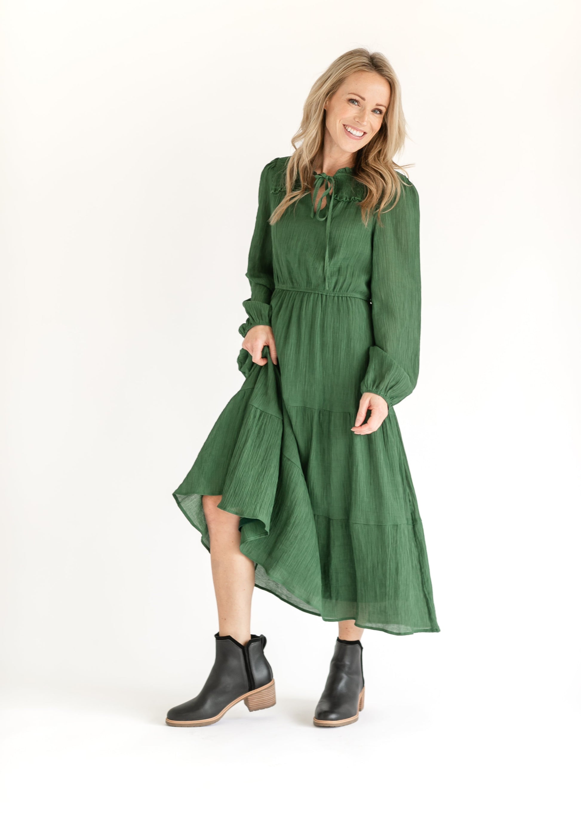 Long Sleeve Ruffle Flare Midi Dress FF Dresses