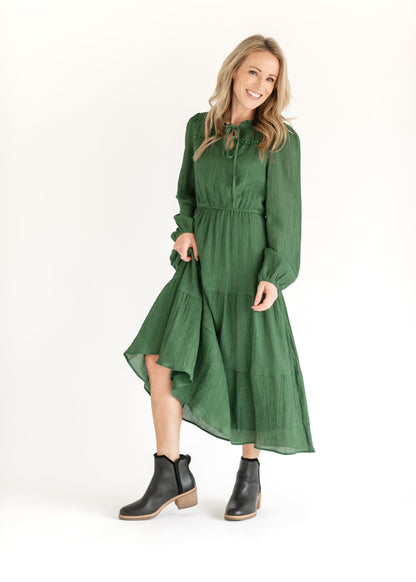 Long Sleeve Ruffle Flare Midi Dress FF Dresses