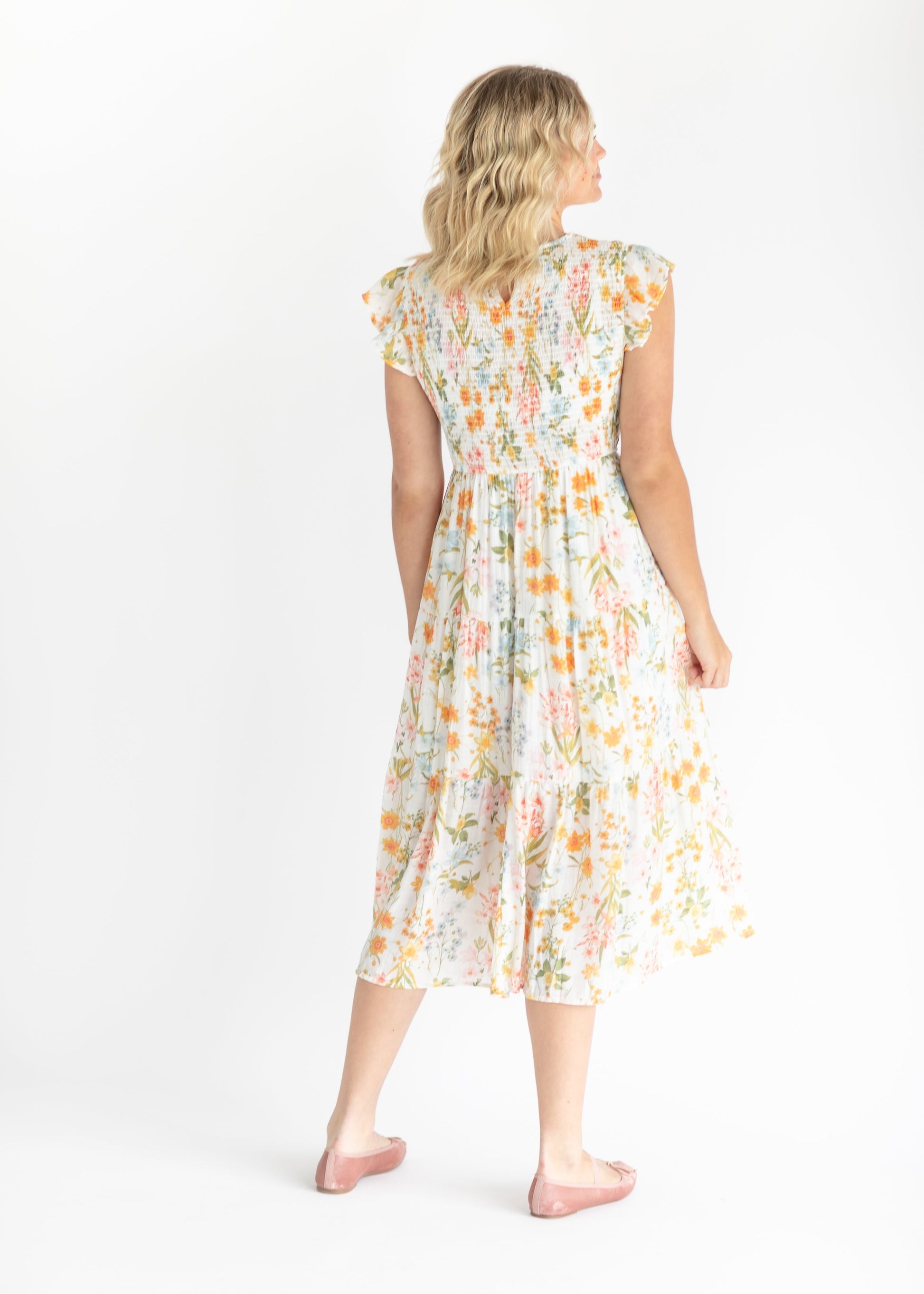 Lorelai Floral Smocked Tiered Midi Dress FF Dresses