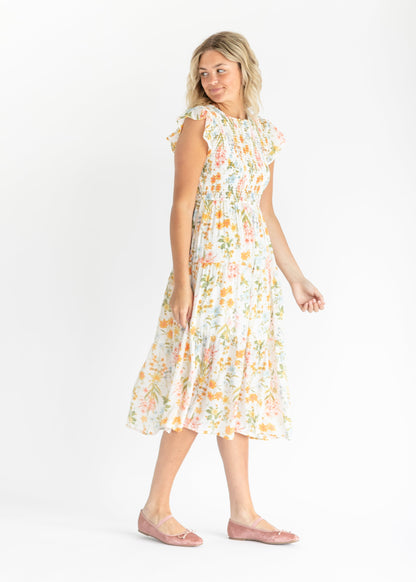 Lorelai Floral Smocked Tiered Midi Dress FF Dresses