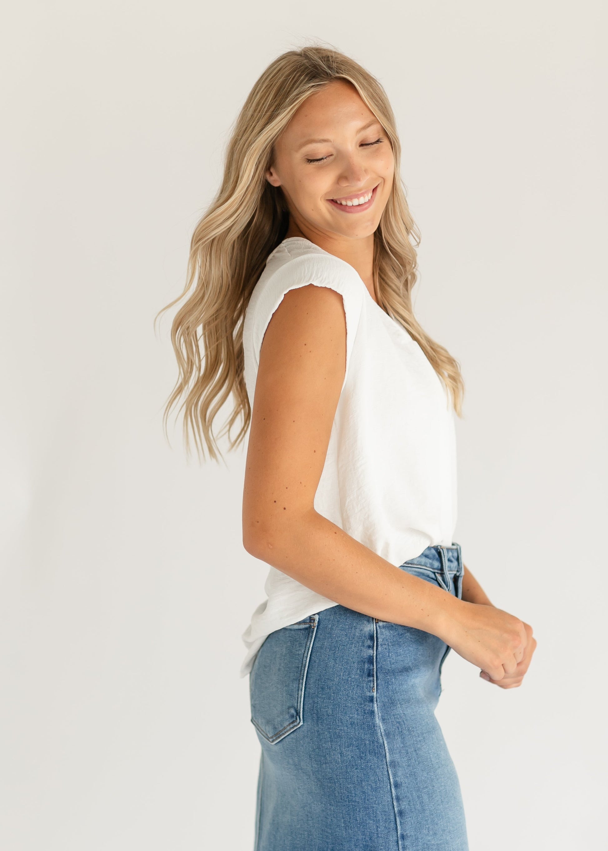 Madison V-neck Short Sleeve Flowy Top IC Tops