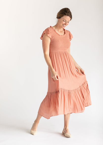 Margo Ruffle Neck Smocked Maxi Dress FF Dresses