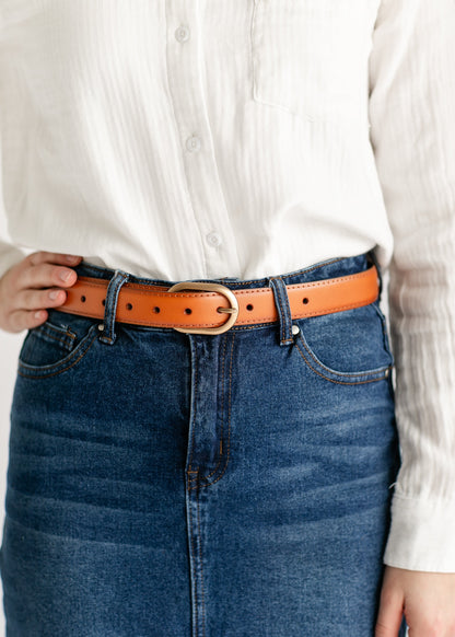 Matte Rosegold Oval Buckle Belt Accessories Camel