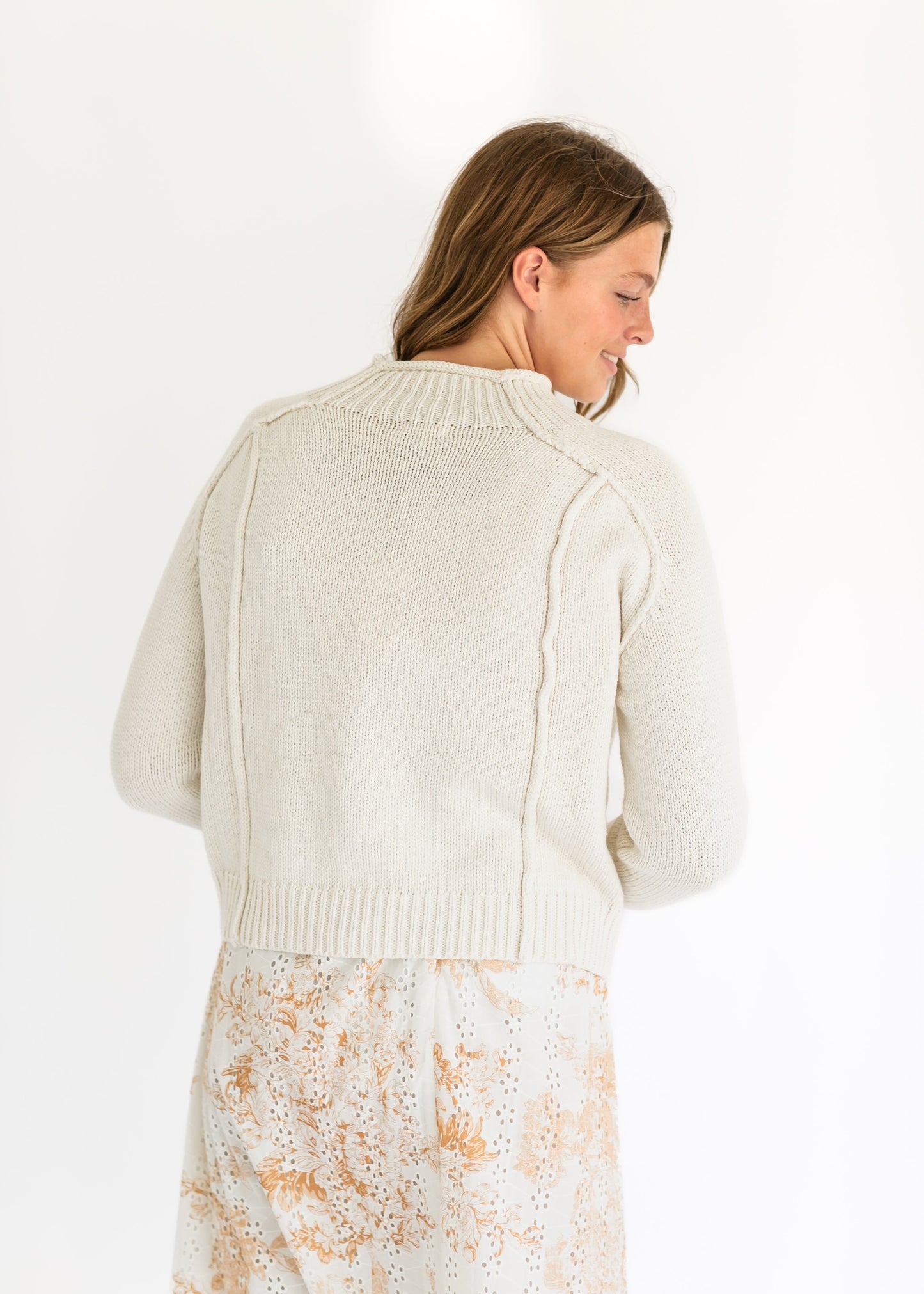 Mockneck Seamed Ivory Sweater FF Tops