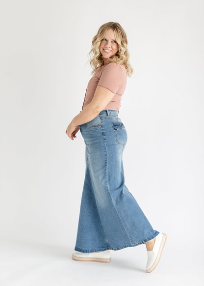 Naomi Stonewash A-Line Long Denim Skirt IC Skirts