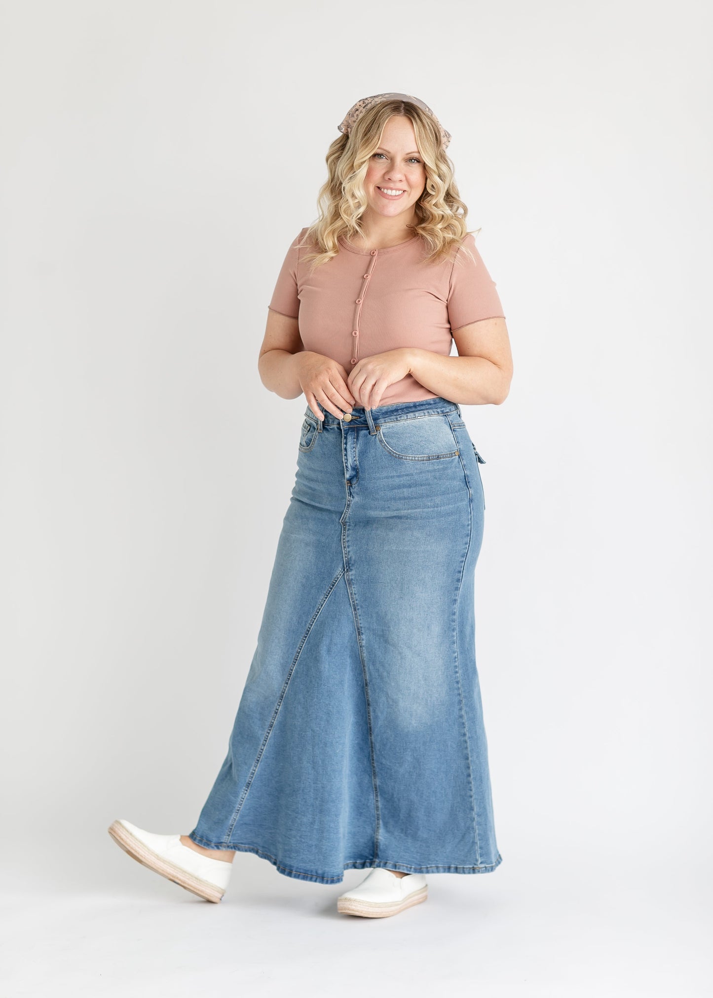 Naomi Stonewash A-Line Long Denim Skirt IC Skirts