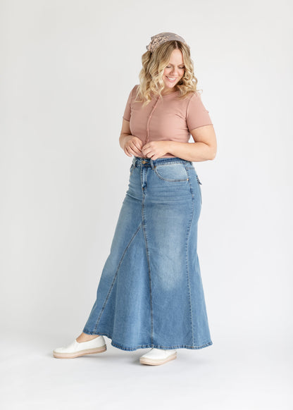 Naomi Stonewash A-Line Long Denim Skirt IC Skirts