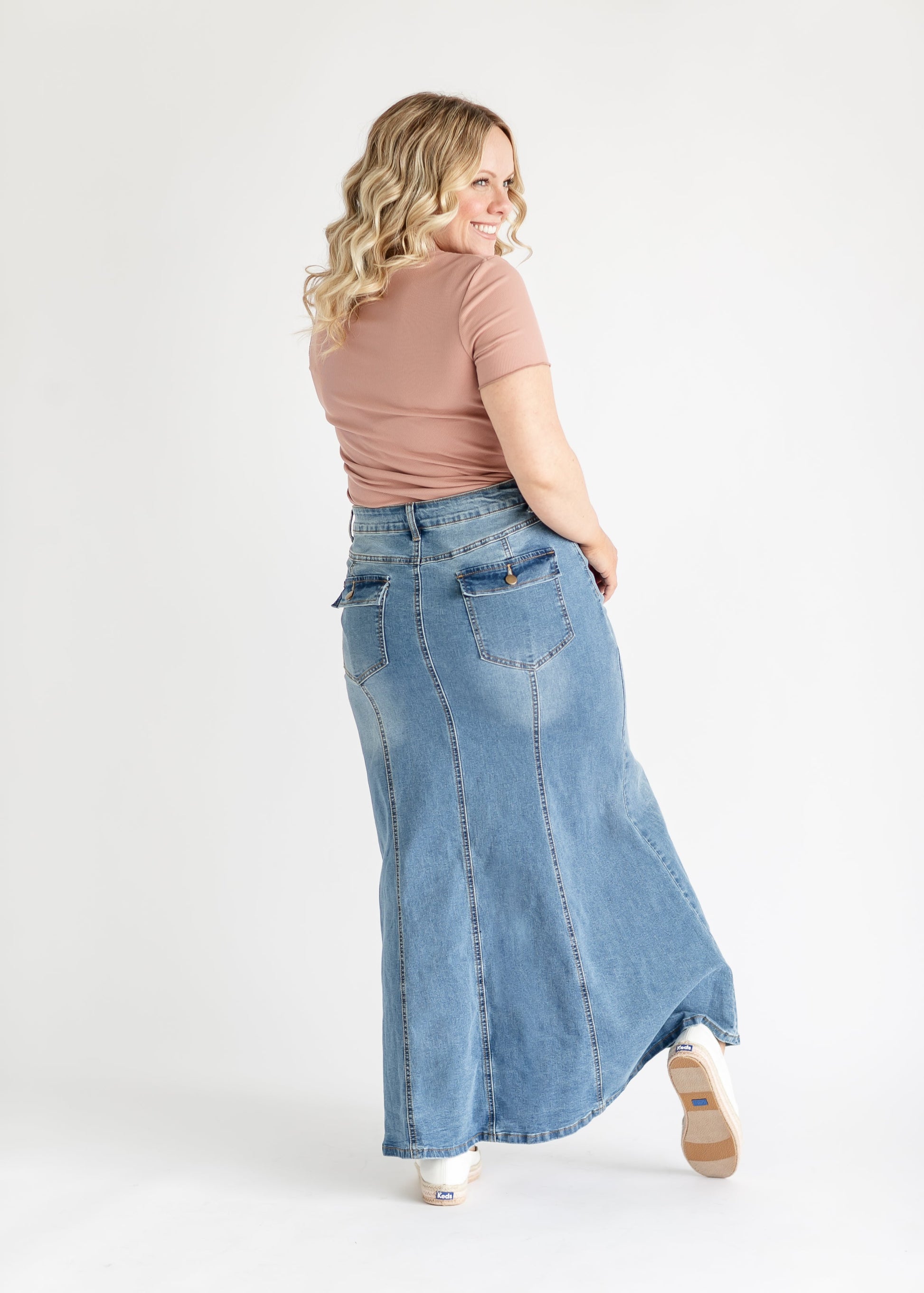 Naomi Stonewash A-Line Long Denim Skirt IC Skirts