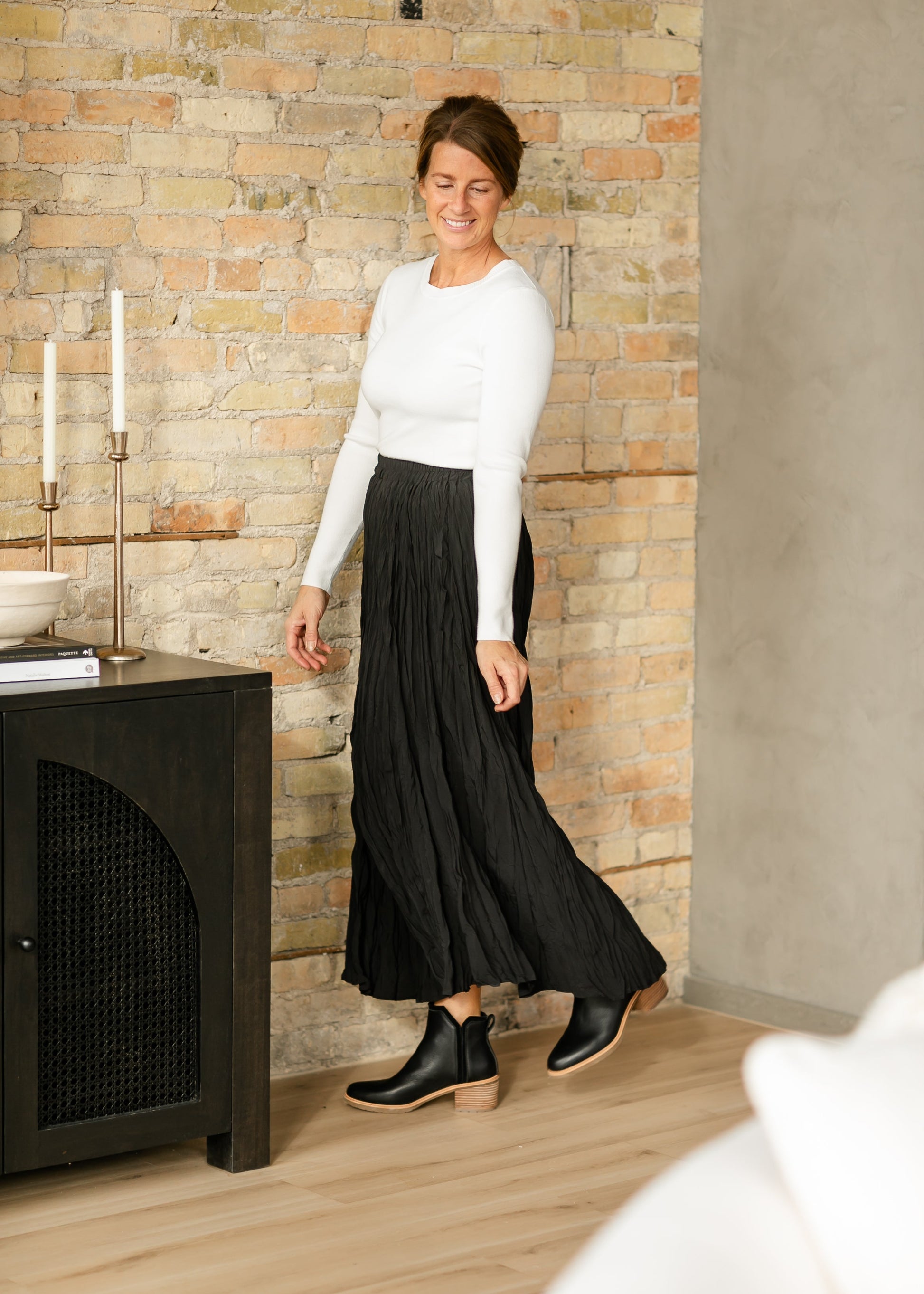 Natalie Crinkle Black Maxi Skirt FF Skirts