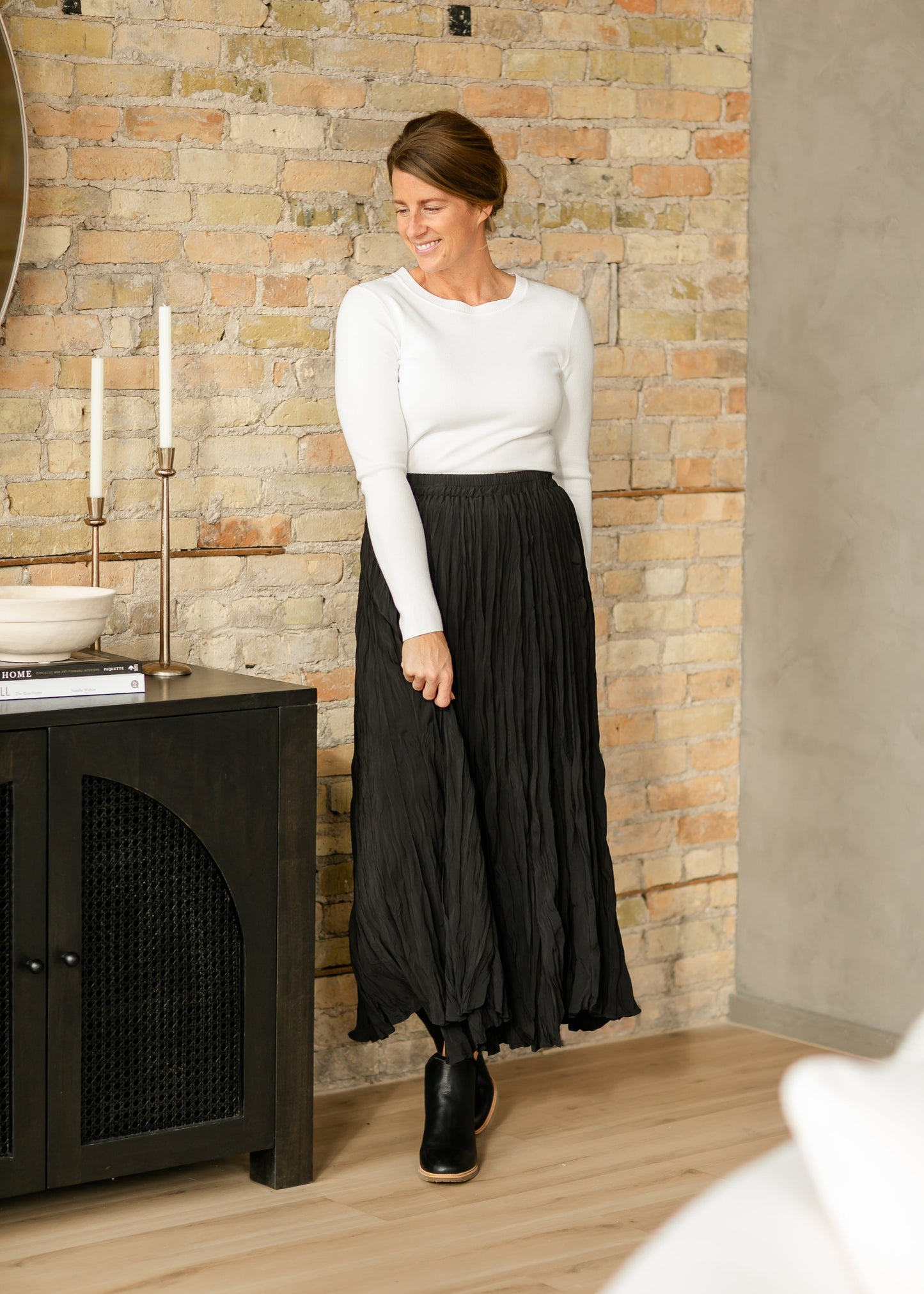 Natalie Crinkle Black Maxi Skirt FF Skirts