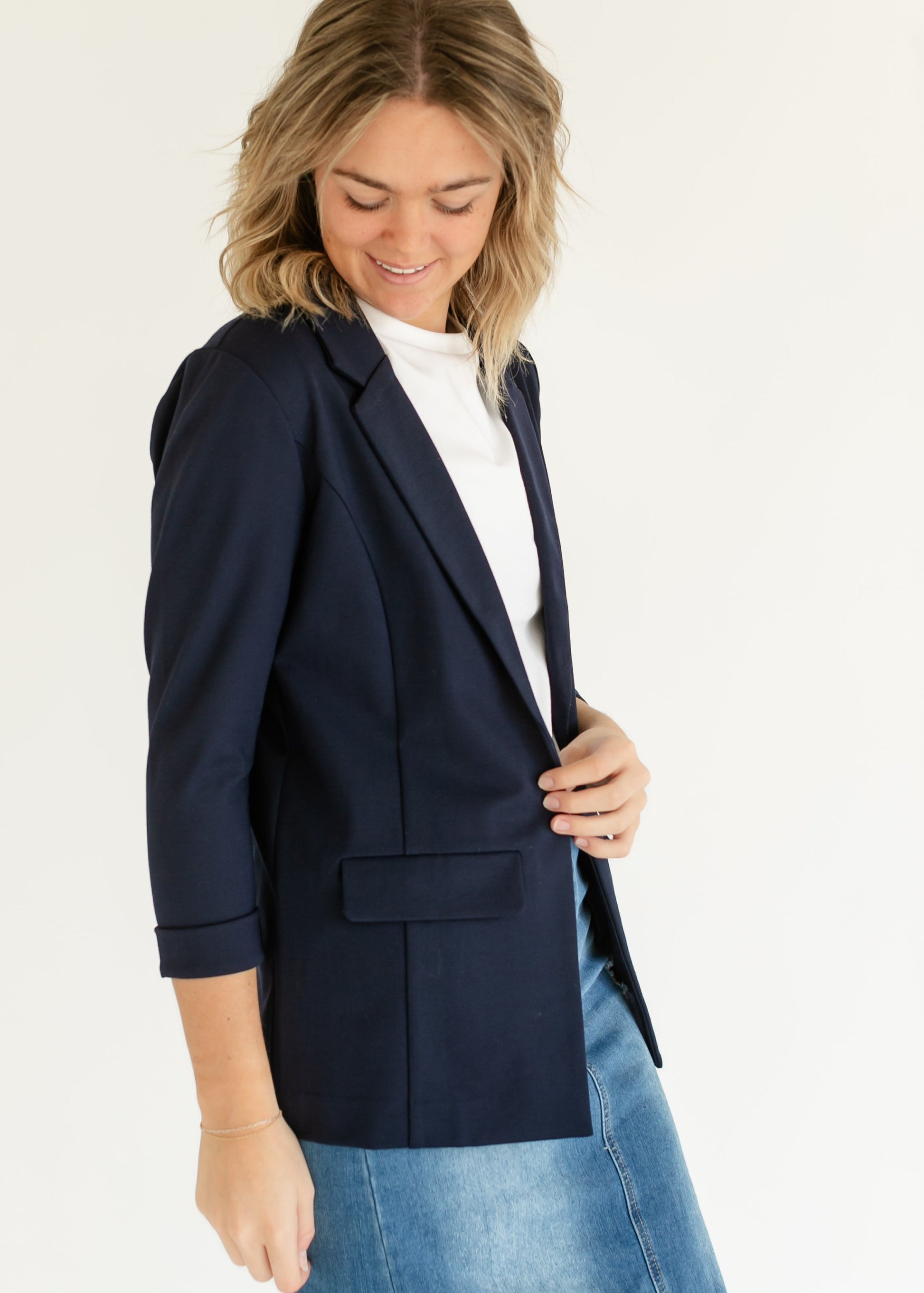 Navy Princess Dart Relaxed Fit Blazer FF Tops