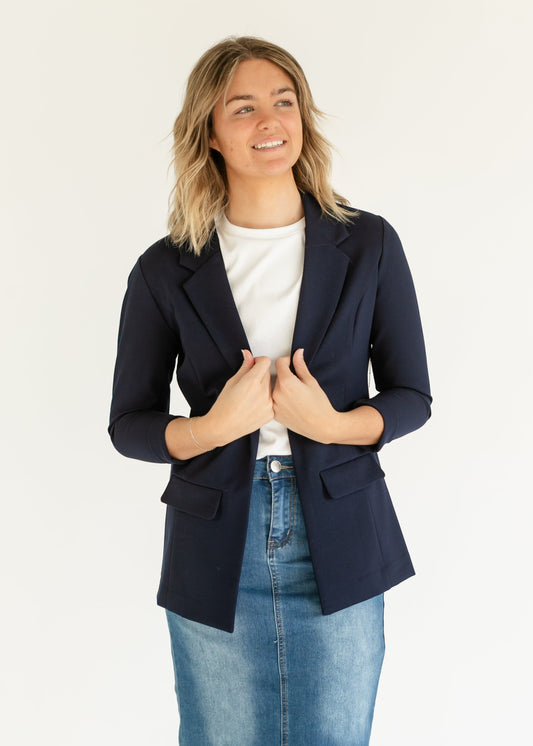 Navy Princess Dart Relaxed Fit Blazer FF Tops