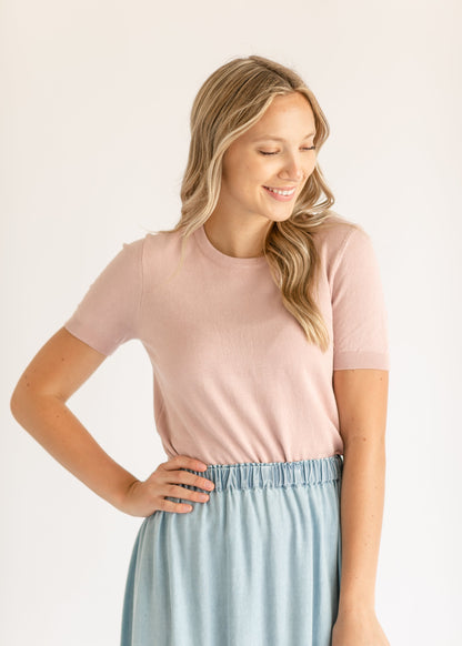 Naya Soft Crewneck Short Sleeve Sweater FF Tops Blush / S