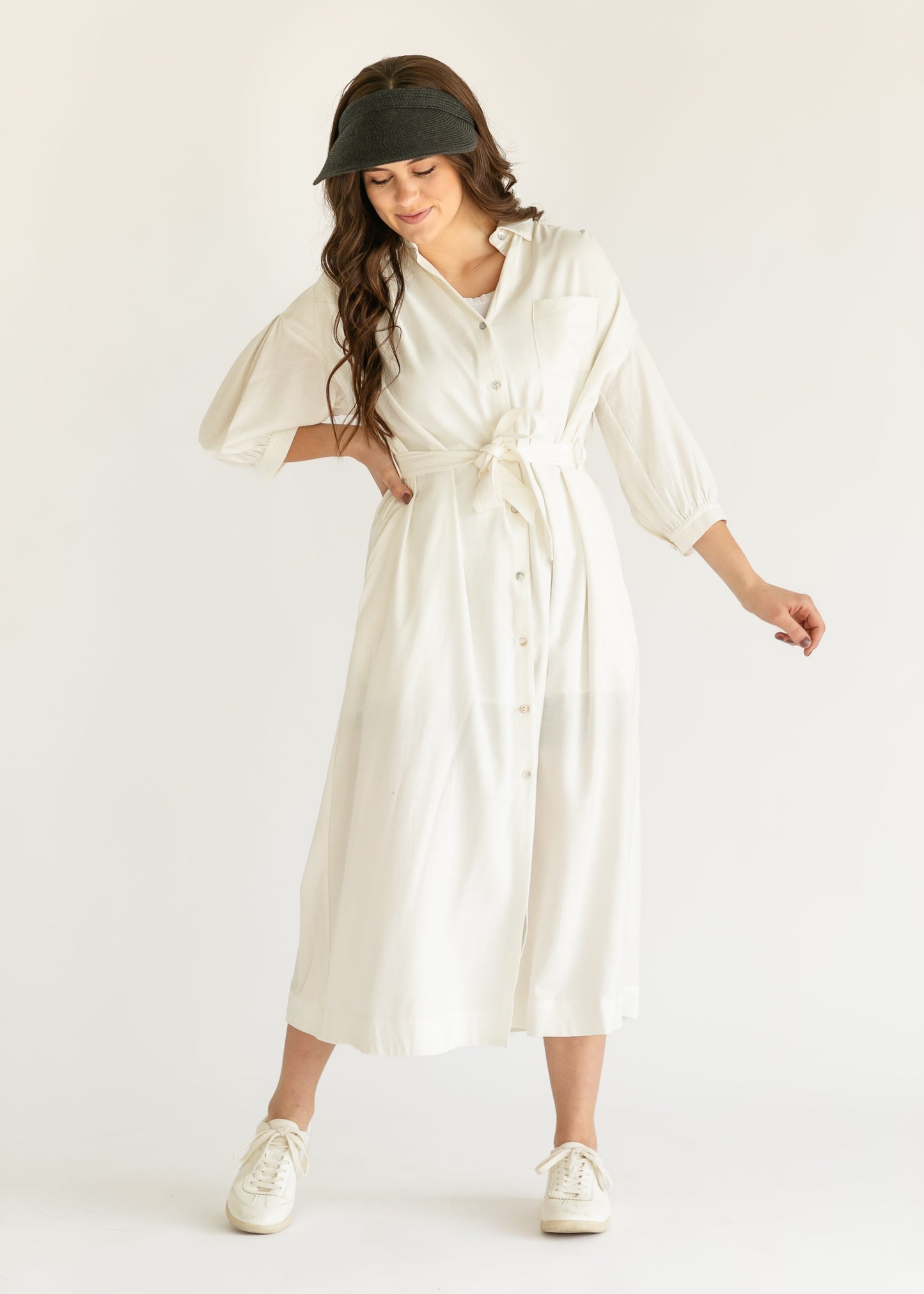 Off White Long Sleeve Shirt Dress FF Dresses