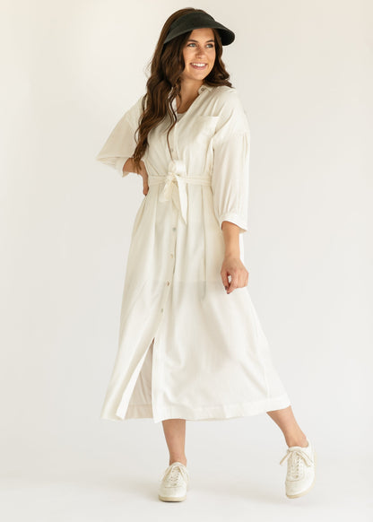 Off White Long Sleeve Shirt Dress FF Dresses