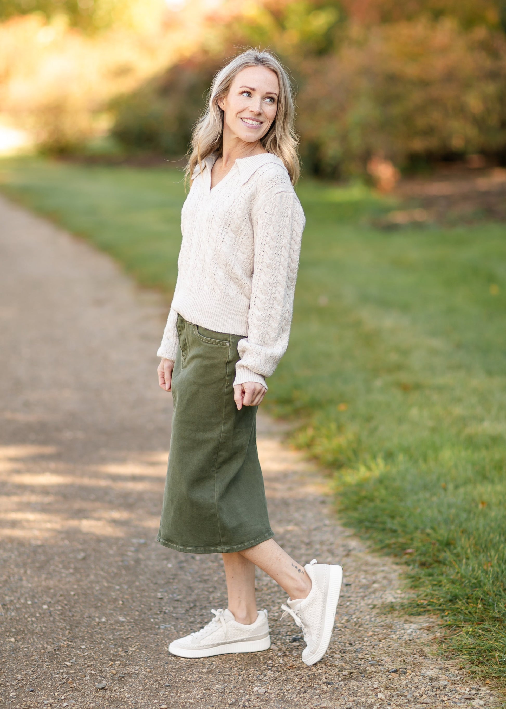 Olive Denim Midi Skirt FF Skirts