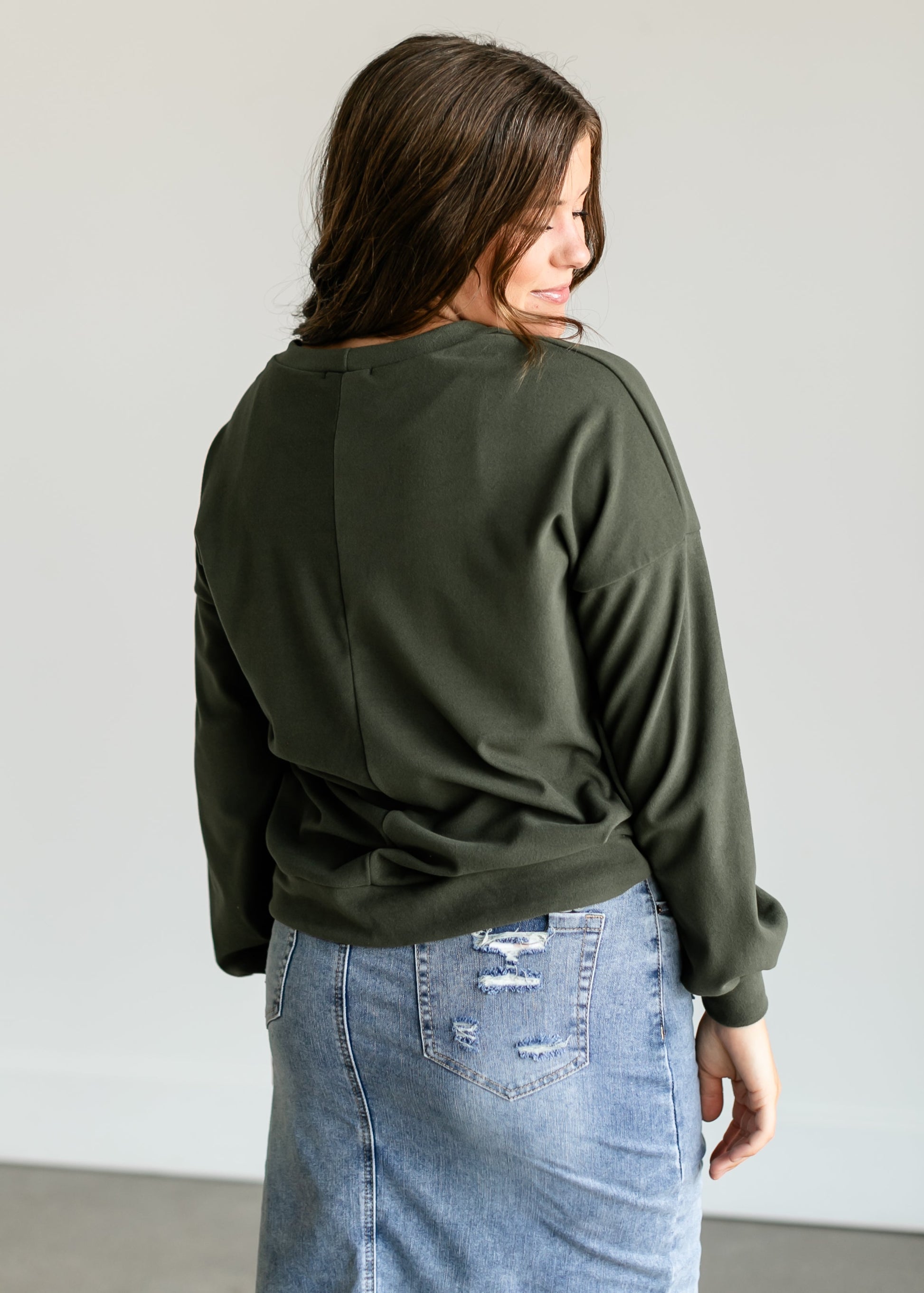 Olive Soft Crewneck Pullover Top FF Tops