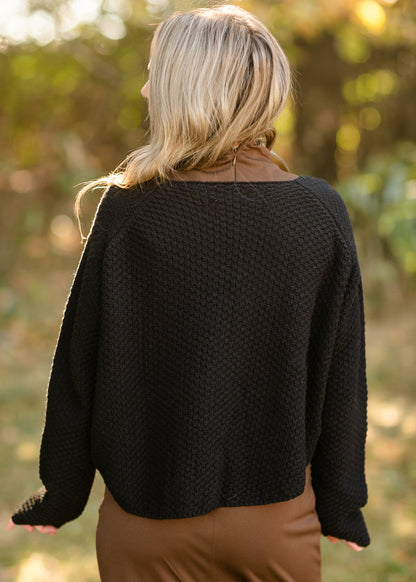 Opal Black Knit Front Button Cardigan FF Tops