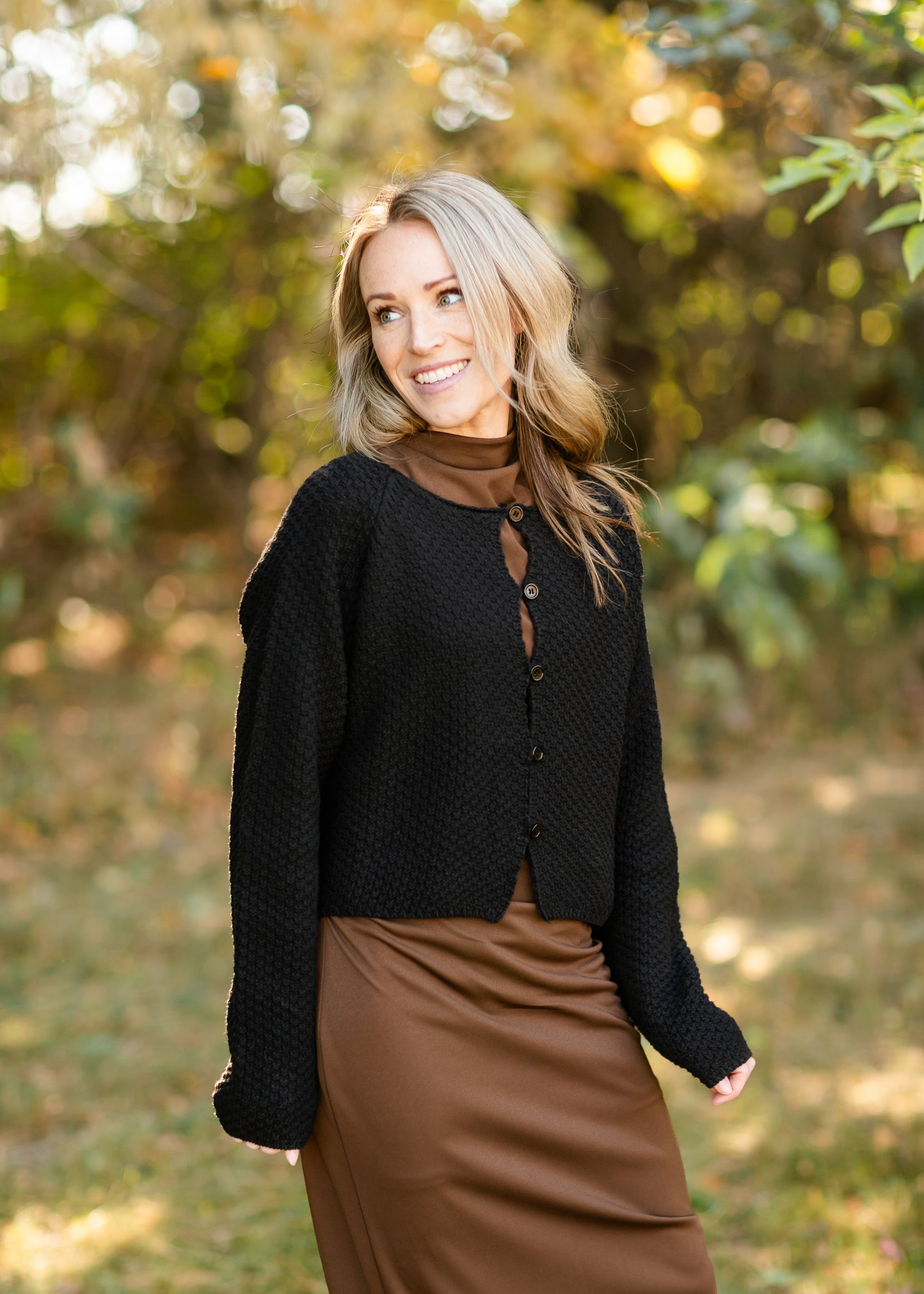 Opal Black Knit Front Button Cardigan FF Tops