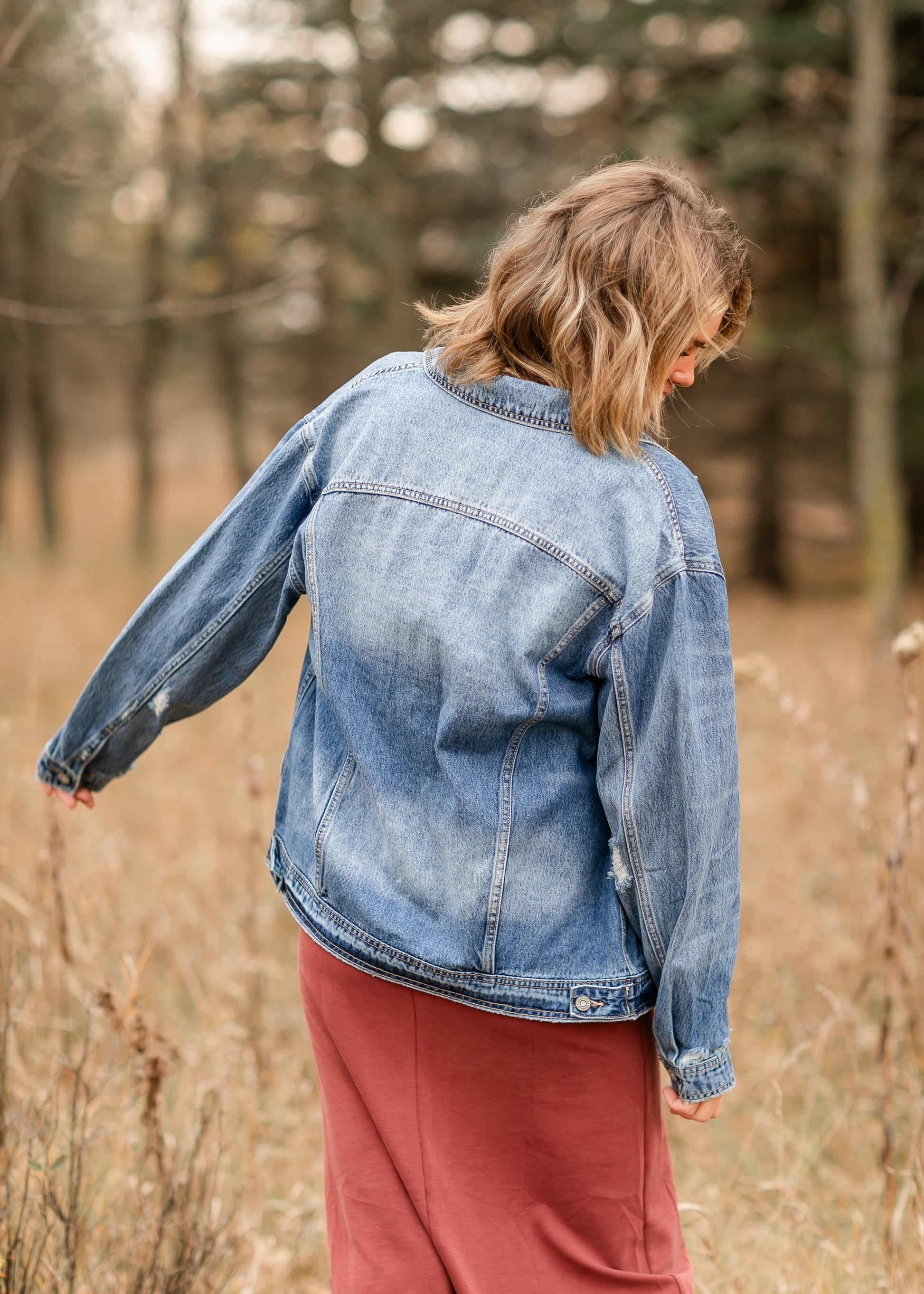 Oversized Denim Distressed Jacket FF Tops