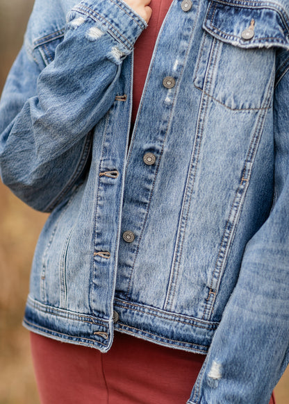 Oversized Denim Distressed Jacket FF Tops