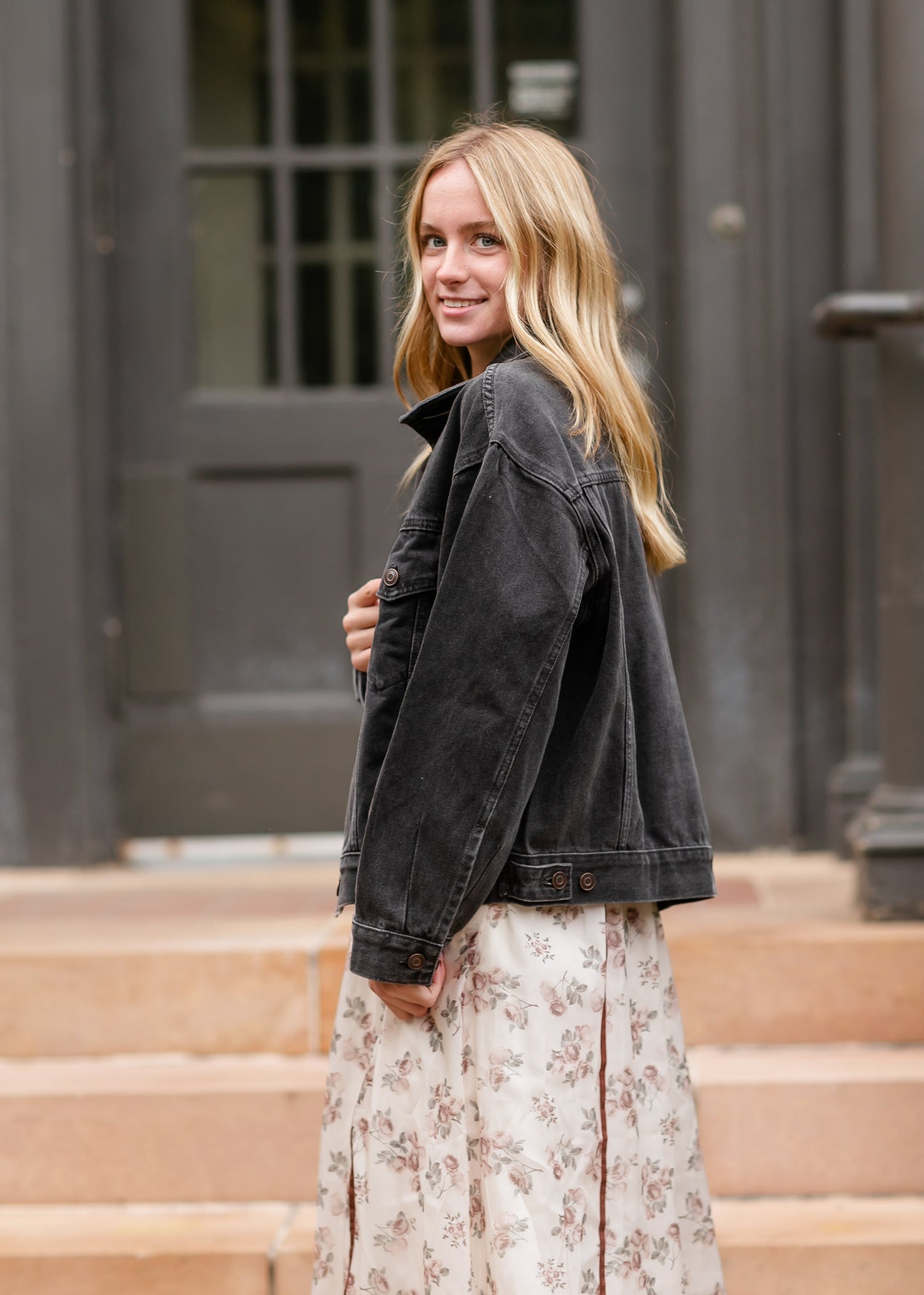 Oversized Washed Black Denim Jacket FF Tops