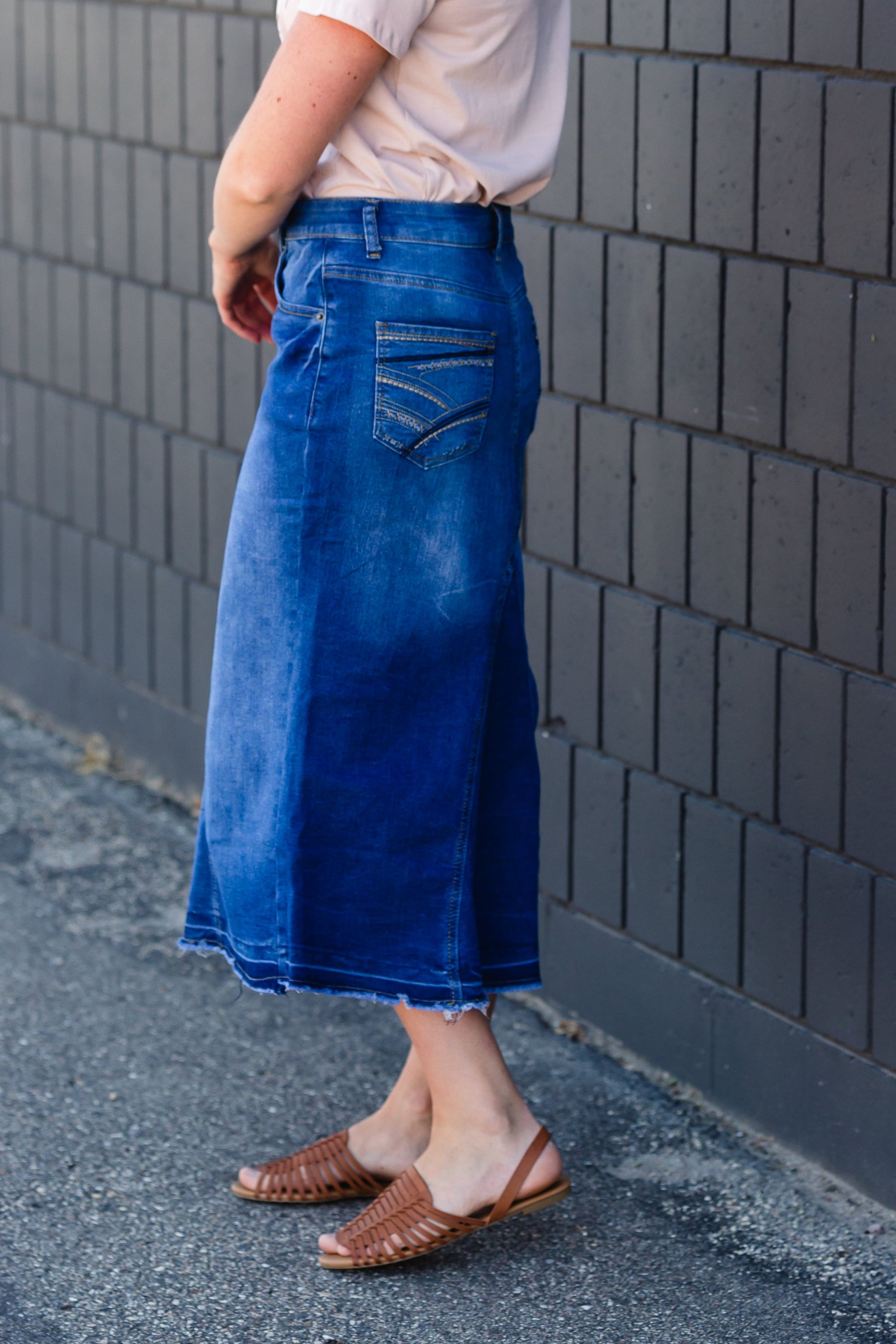 Panel Front Denim Jean Midi Skirt - FINAL SALE FF Skirts