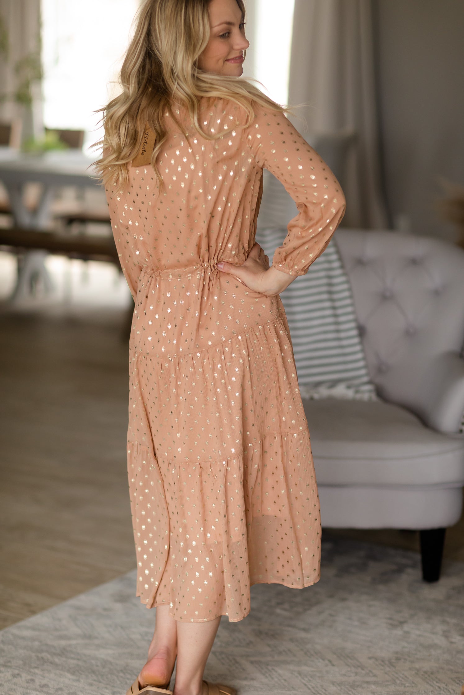 Peach Foil Printed Button Dress - FINAL SALE FF Dresses