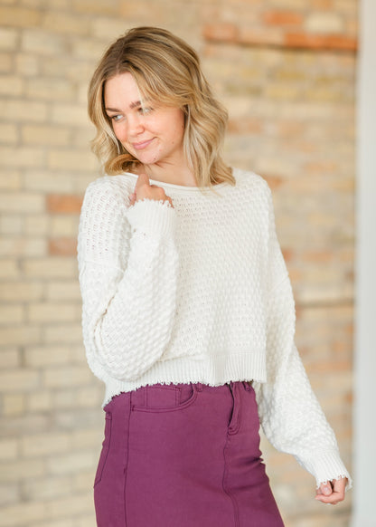 Peyton Raw Hem Bubble Sweater FF Tops