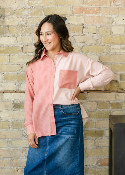 Pink Contrast Button Up Top FF Tops