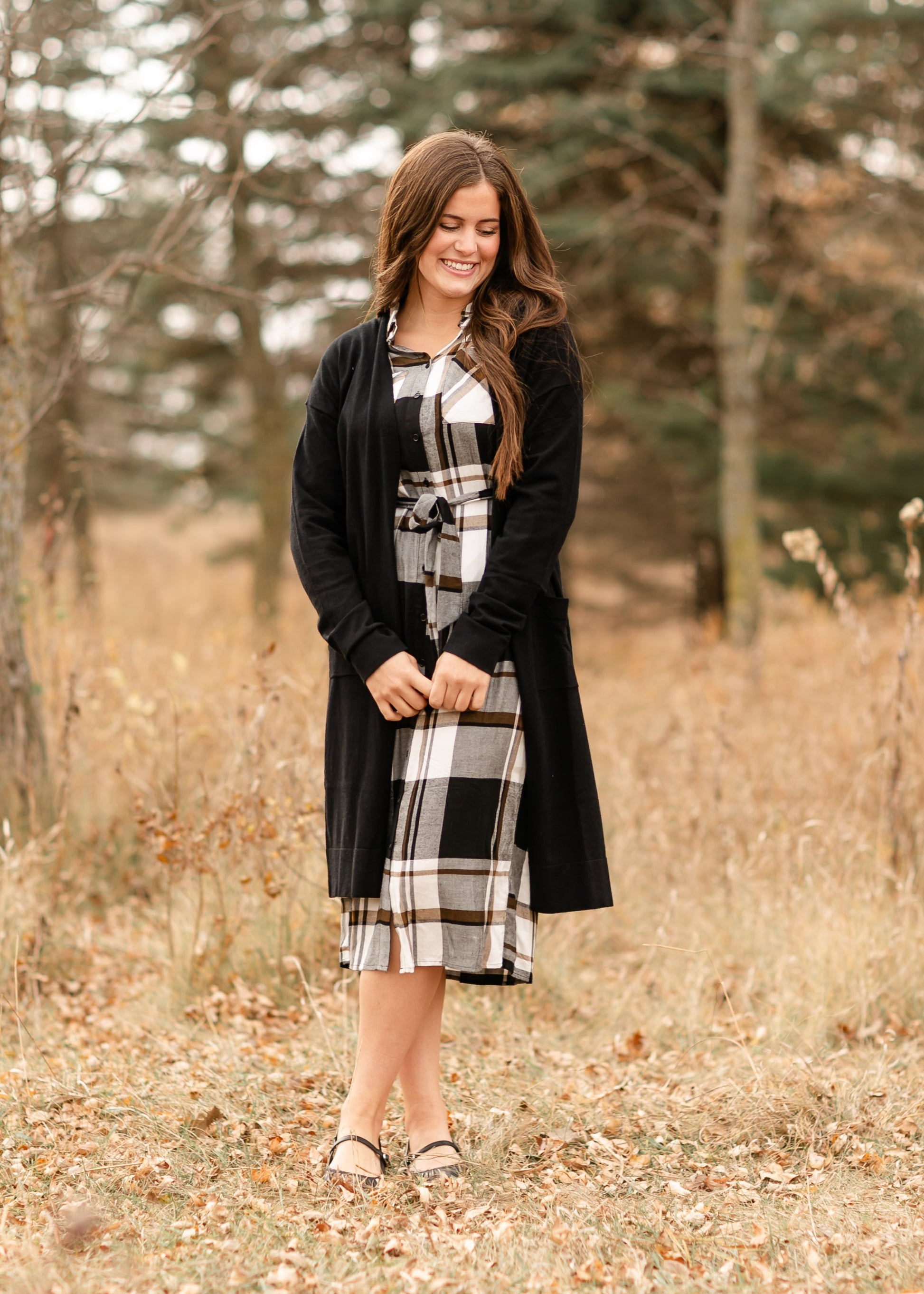 Plaid Print Midi Shirt Dress FF Dresses