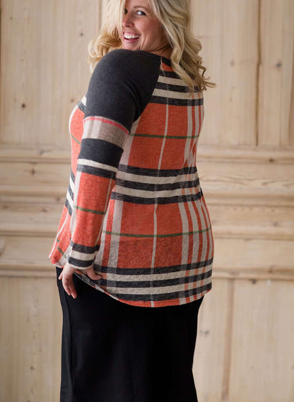 Plaid Print Raglan FF Tops