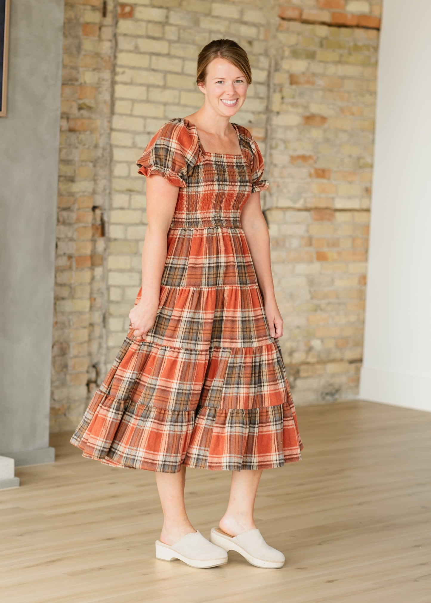 Plaid Tiered Short Sleeve Dress FF Dresses