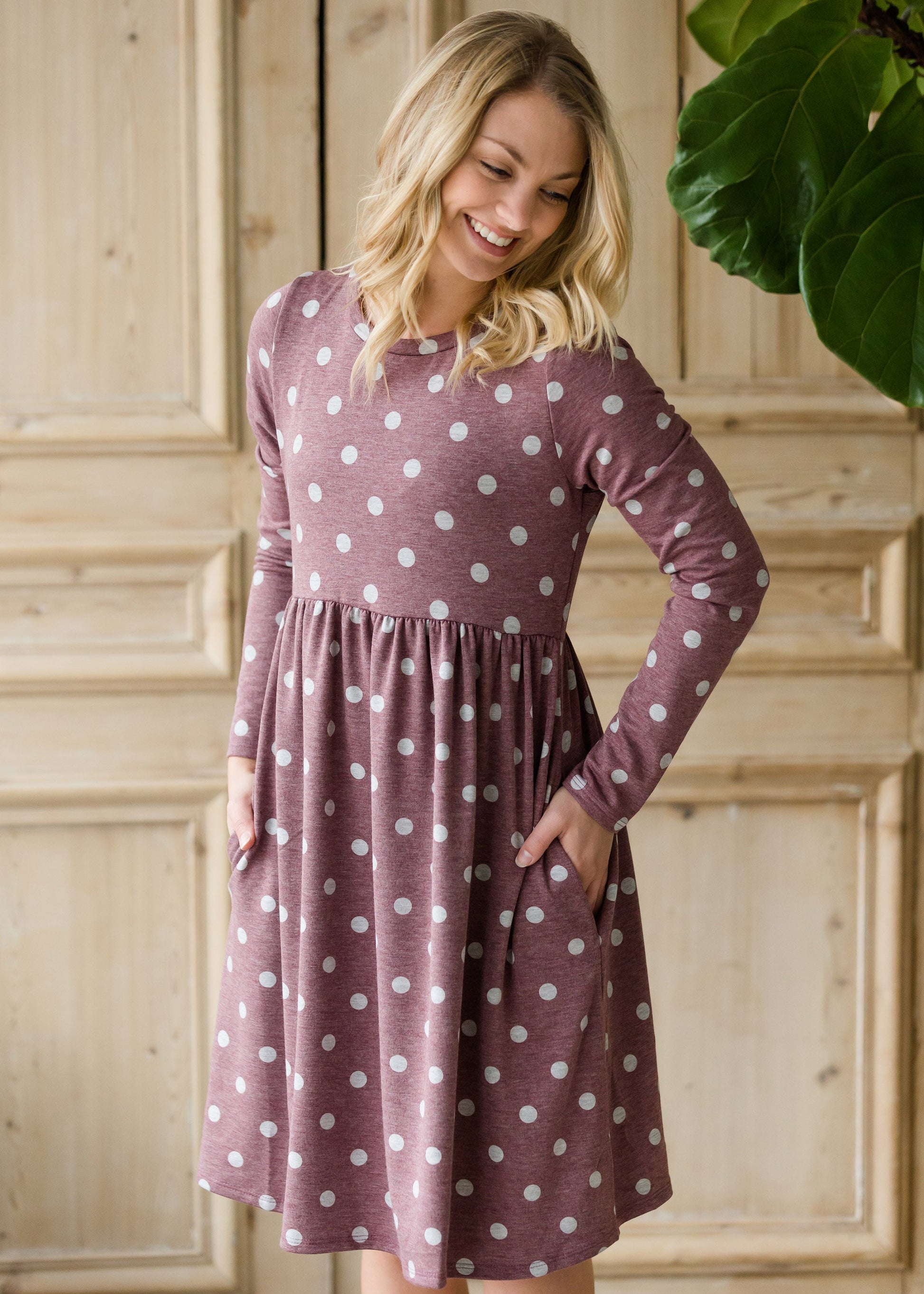 Polka Dot Long Sleeve Knit Midi Dress - FINAL SALE FF Dresses