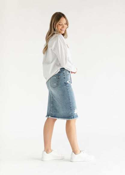 Presley Distressed Denim Midi Skirt IC Skirts