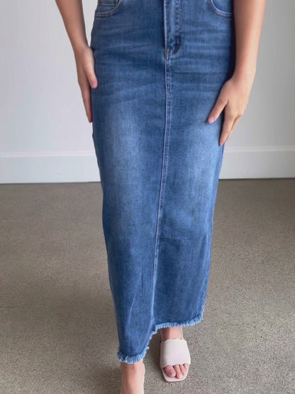 Dakotah Vintage Wash Long Denim Skirt - FINAL SALE