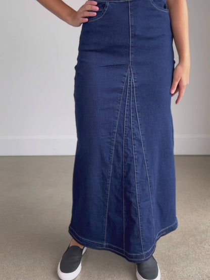 Linda Dark Denim A-Line Long Denim Skirt - FINAL SALE