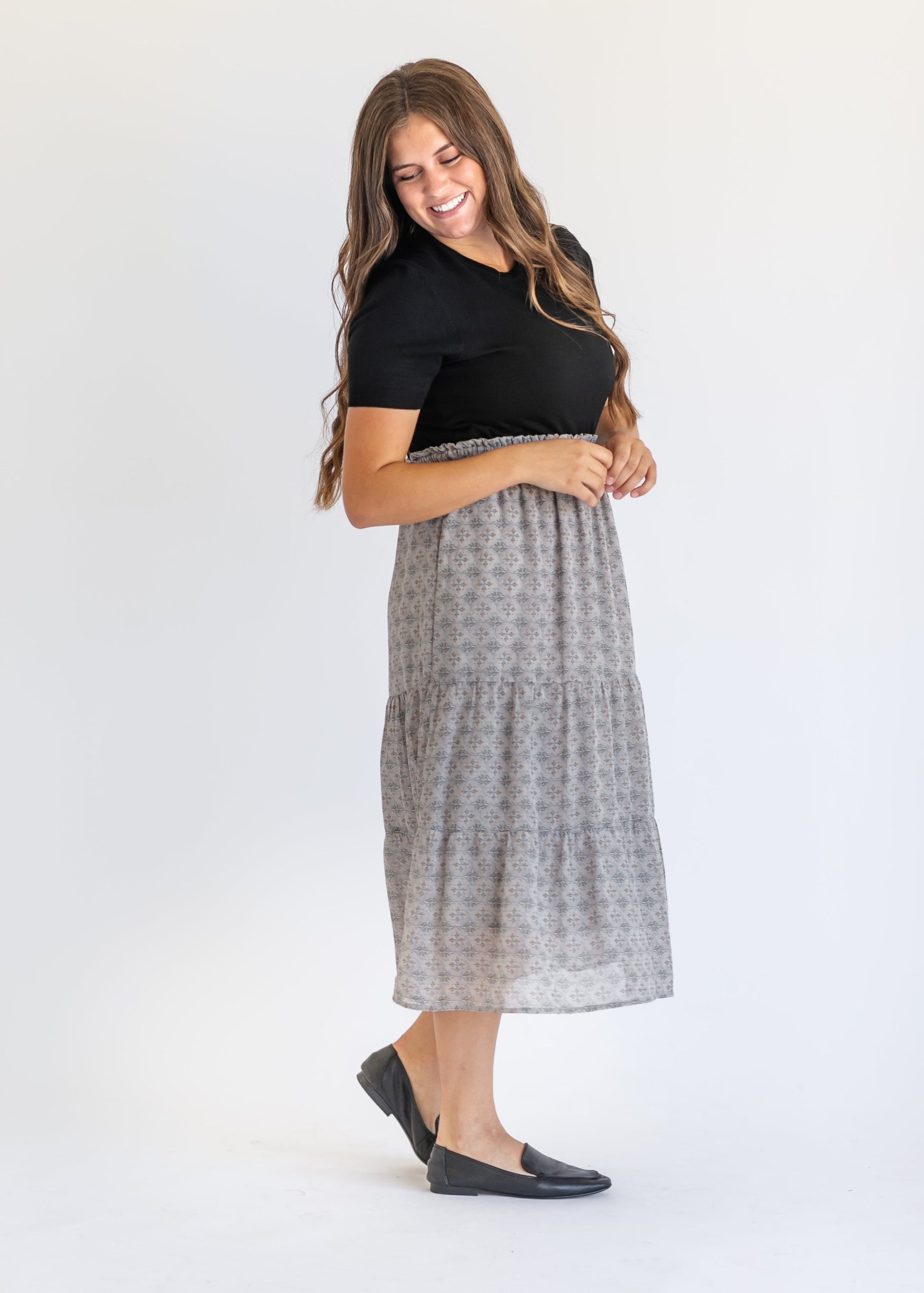 Printed Poplin Tiered Maxi Skirt FF Skirts