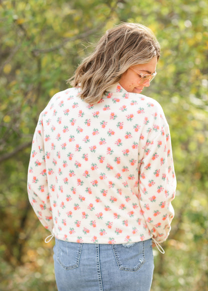 Quarter Zip Floral Fleece Top FF Tops